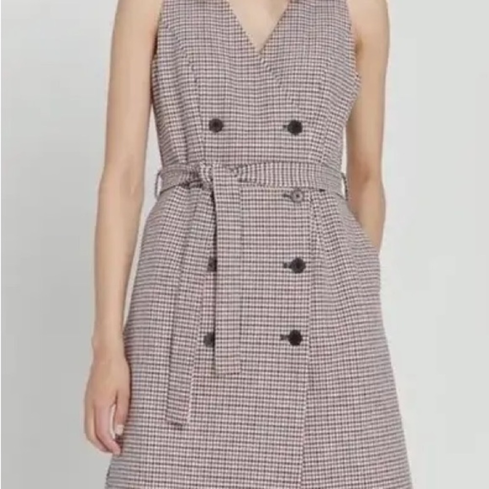 Frank And Oak Houndstooth Vest Double Breasted Button Tie Front Dress